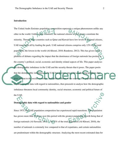 The demographic imbalance in the UAE and Security Threats