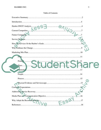 Marketing Plan for New Service: Hasbro Incorporated