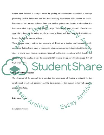 Foreign Investment In Tourism In Dubai