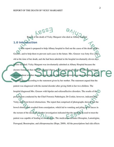 Report of the death of Vicky Margaret who died at Albany hospital