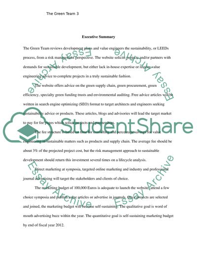 Sustainable Development of the Green Team