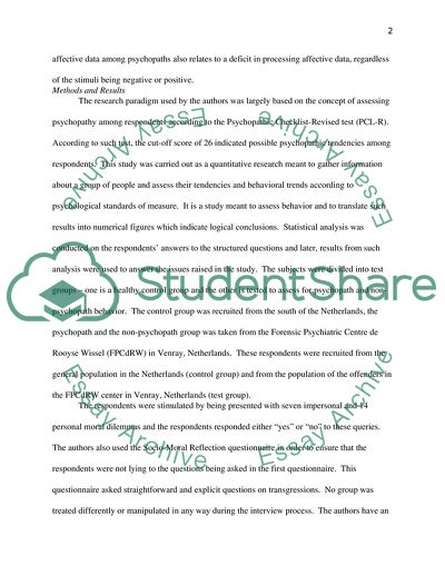 Analysis of the Behavior of Psychopaths