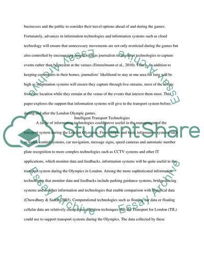 How Information Systems Support Transportation Systems Before, During and After the Olympic Games