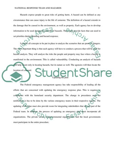 National Response Team and Hazards