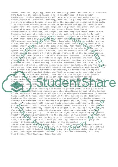 General Electric: Major Appliance Business Group