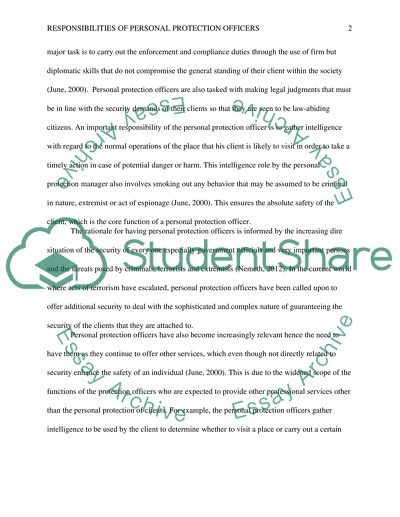 Responsibilities of Personal Protection Officers