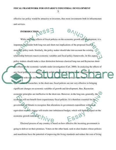 Fiscal Framework for Ontarios Industrial Development