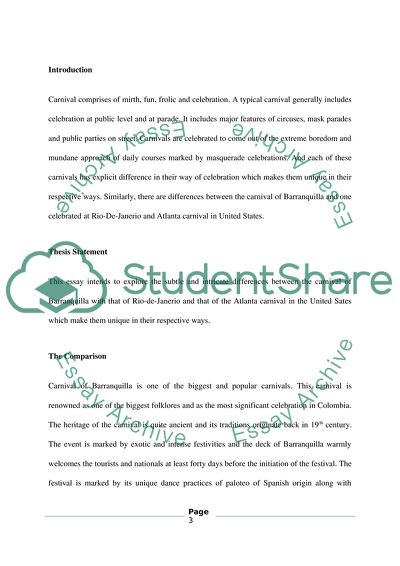 Compare the carnival of Barranquila with the one of Rio de Janeiro and another one in the US