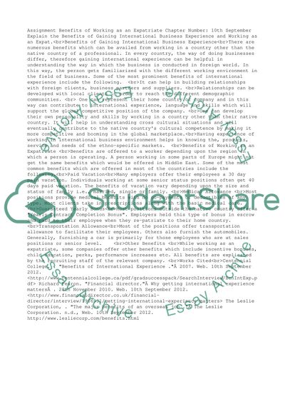 Explain the Benefits of Gaining International Business Experience and Working as an Expat