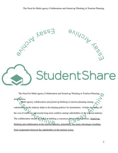 The Need for Multi-Agency Collaboration and Joined-Up Thinking in Tourism Planning