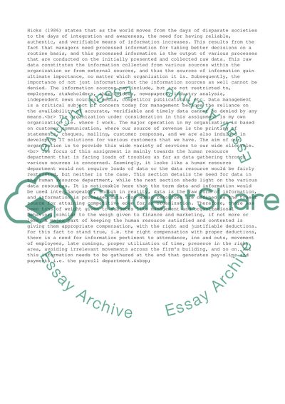 Analysis of the Issues Associated with Management of Data the Organization