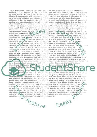 What is the link between individual learning and organisational learning