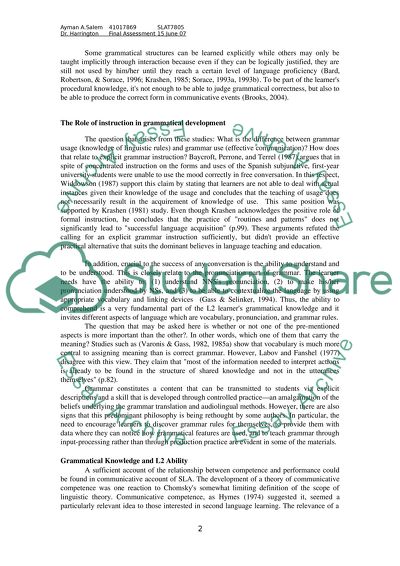 Grammatical Development in L2 Learners