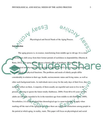 Physiological and Social Needs Associated with the Aging Process