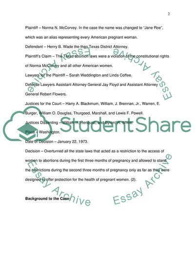 Roe Versus Wades Abortion Trial