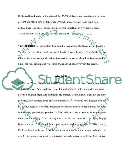 Primary Health Care Physicians Attitude and Practice to Evidence-Based Medicine in Tabuk City