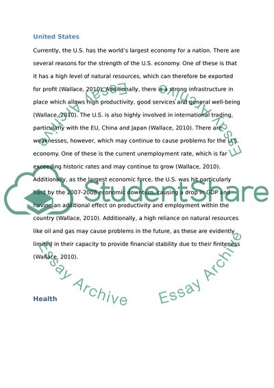 Economic, Health, and Demographic data of United States and China