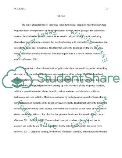 The Characteristics of the Police Subculture