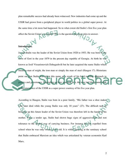 To What Extent Did Joseph Stalins First Five Year Plan Affect the Soviet Unions Economy