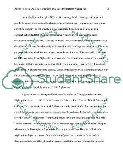 The Anthropological Outlook of Internally Displaced People from Afghanistan