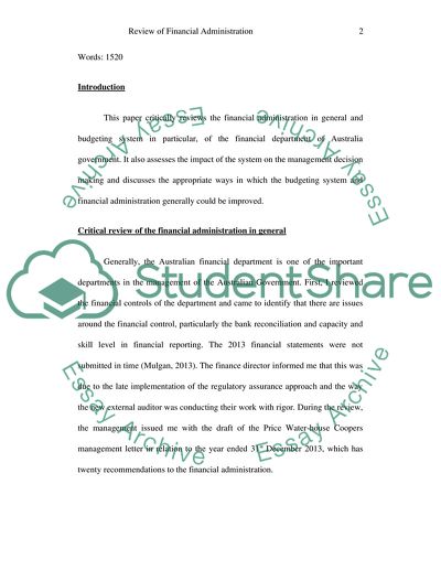 Financial Administration of Australia Government