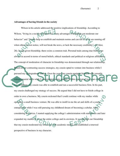 Friendship and the Extent to Which Aksts Writing Applies to Friendship and Possible Deviations