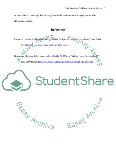 Email Regarding Cell Phone Use While Driving