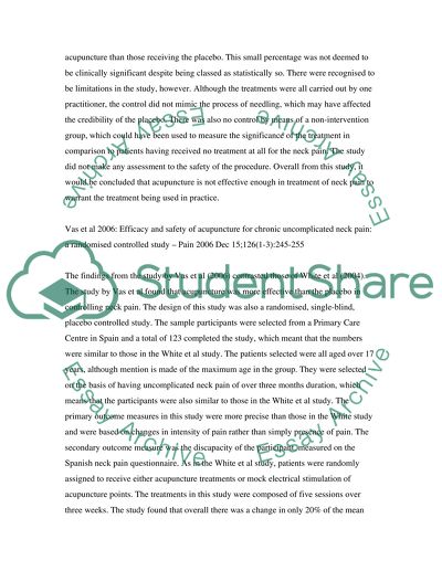 The Effectiveness of Acupuncture on Chronic Neck Pain