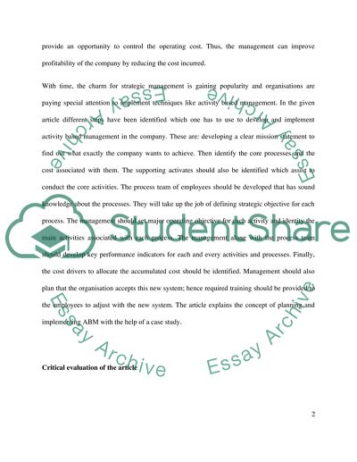 Strategic cost management: an activity-based management approach