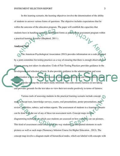 Instrument Selection Report