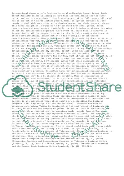 Are Multinational Corporations Free from Moral Obligation