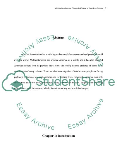 Multiculturalism and Change in Culture in American Society