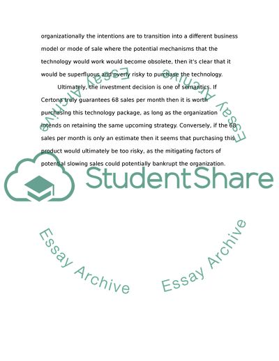 Investment Approach for Certona