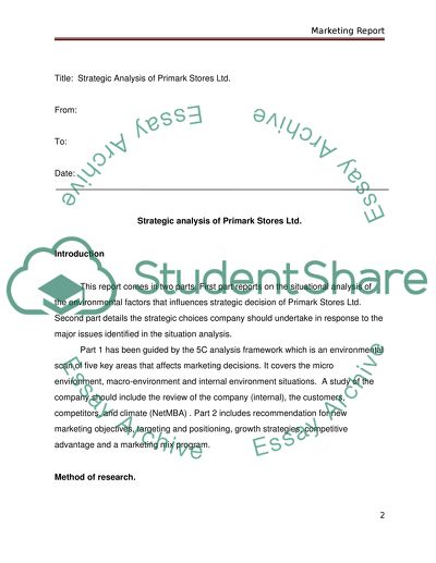 Marketing report (Strategic analysis of Primark Stores Ltd.)