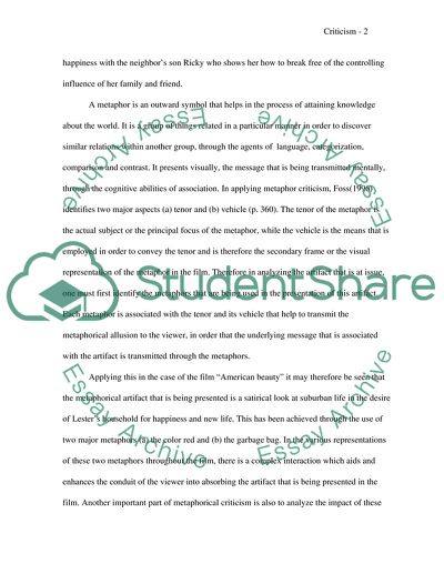 Metaphorical Criticism of American Beauty