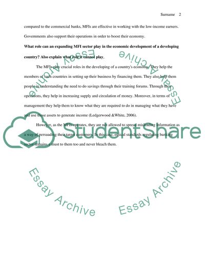Domestic finance and microfinance