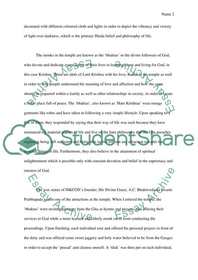 Research Paper to a Site Visit to a Religious Temple