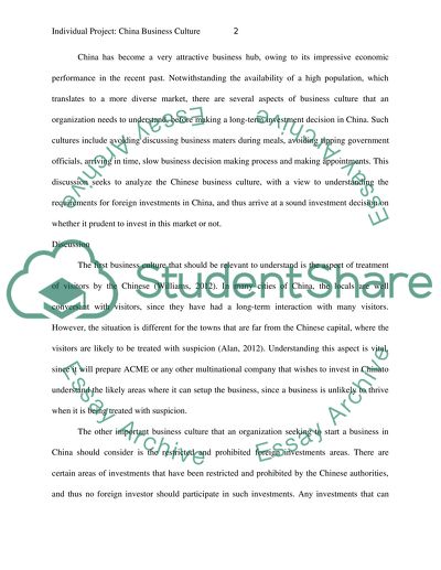 Fin 630 Unit 4 individual project China business culture