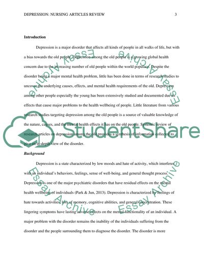 The Mental Health Among the Elderly People: Depression