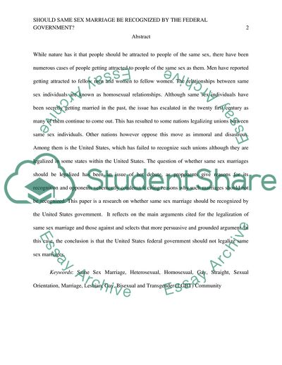 Should Same Sex Marriage Be Recognized by the Federal Government