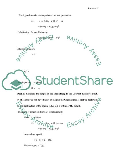 The Stackelberg Sequential Move Model