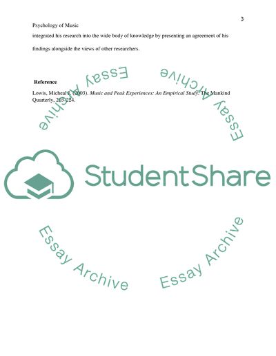 Psychology of Music- research article summary