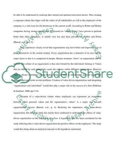 Transition to an Organizational Culture Based on Value and Its Impact on Employees