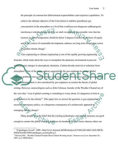 Geo-Engineering as a Technocratic Approach to Managing Climate Change