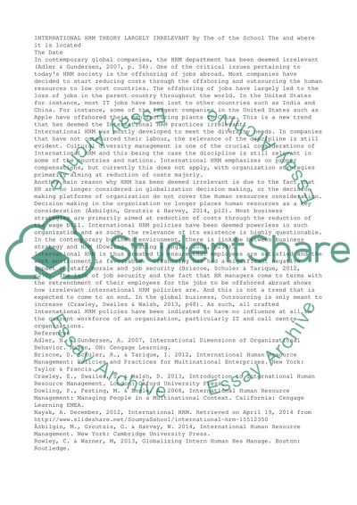 International Human Resource Management: Theory for Irrelevant