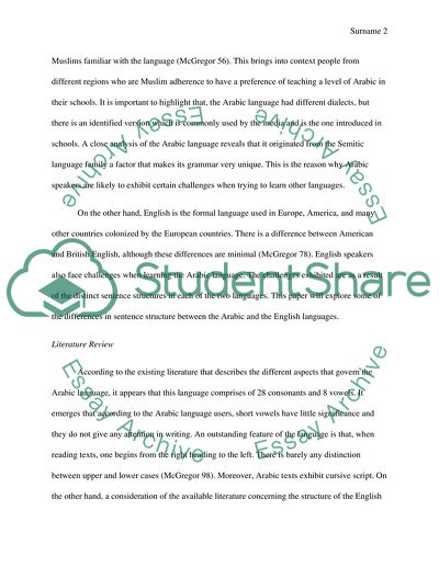 Comparison of Sentence Structures between Arabic and English Languages