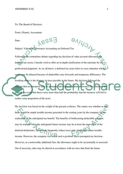 Valuation Allowance Accounting on Deferred Tax