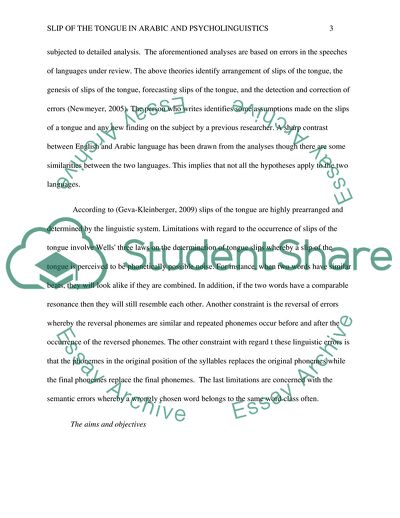 Slip of the Tongue in Arabic and Psycholinguistics