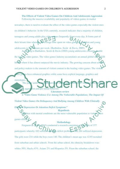 The Effects of Violent Video Games on Children and Adolescents Aggression