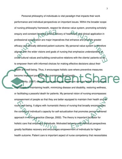 Personal Philosophy of Nursing